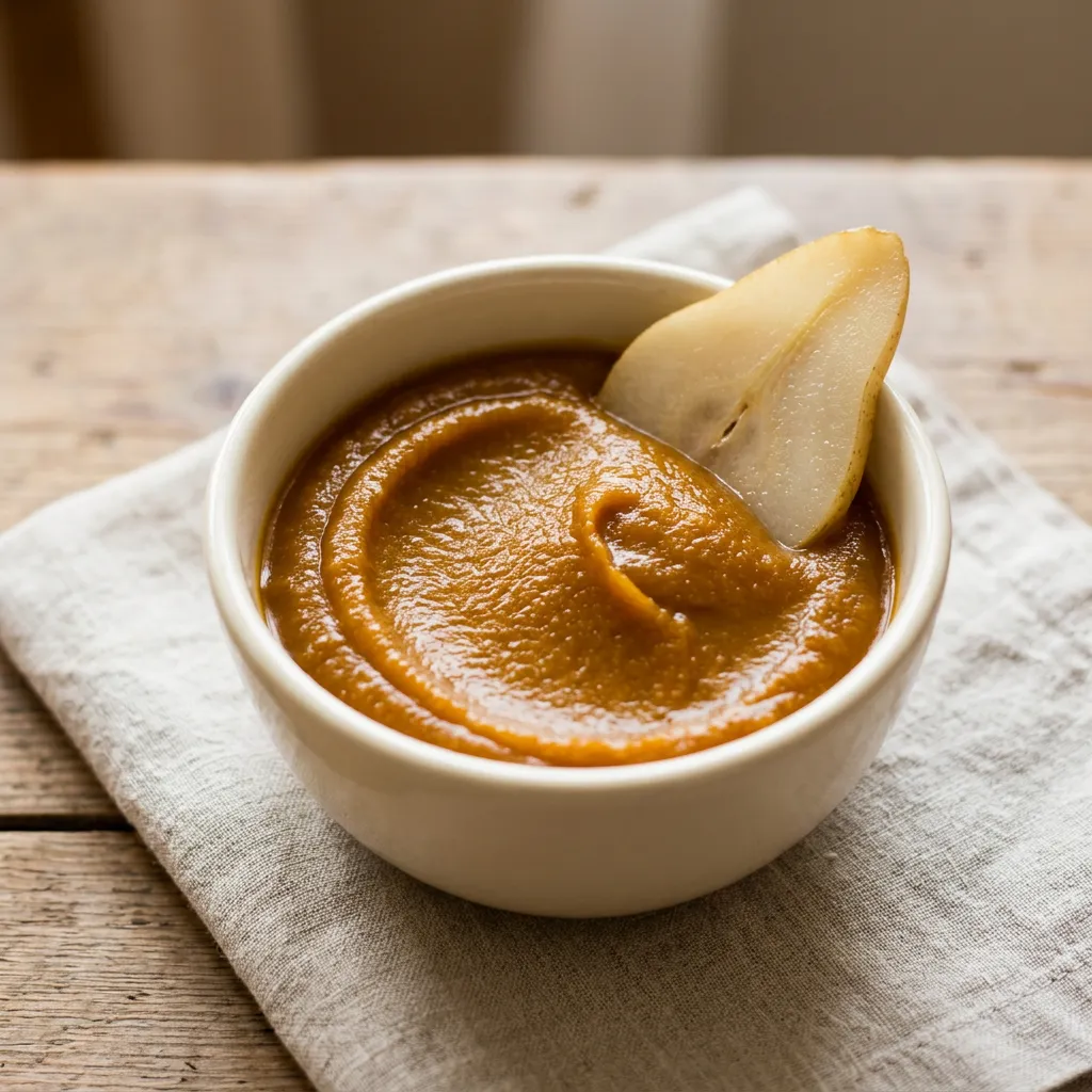 Butternut Squash & Pear Purée, a purée for babies from around 6 months