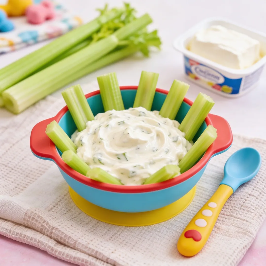 Celery & Cream Cheese Dip, a snack for babies from around 1 year