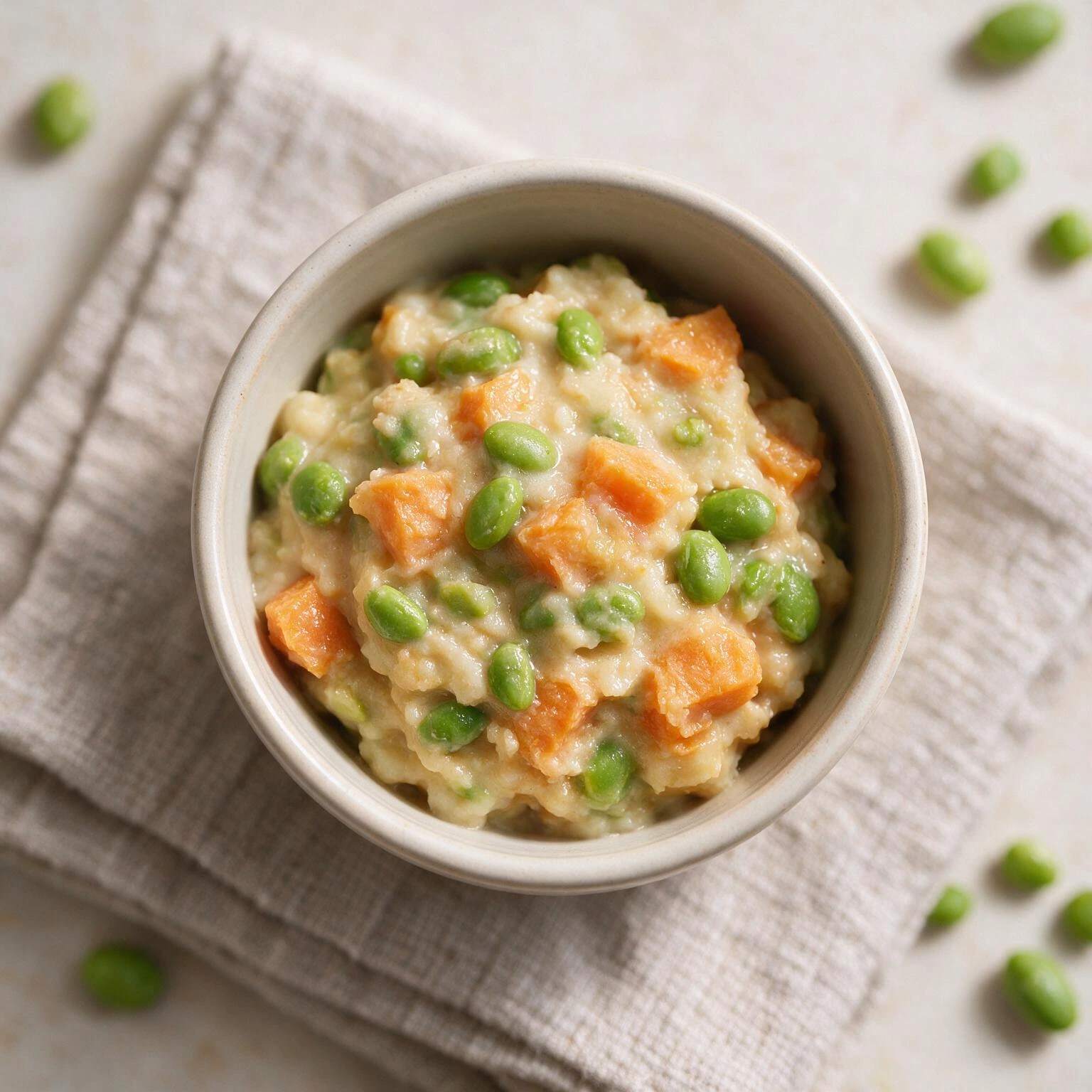 Creamy Edamame & Sweet Potato Mash, a lunch or dinner for babies from around 9 months