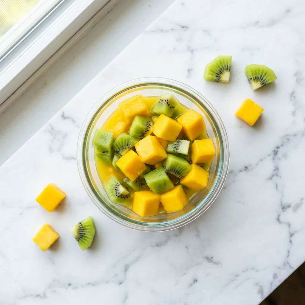 Mango Kiwi Fruit Cup, a snack for babies from around 6 months