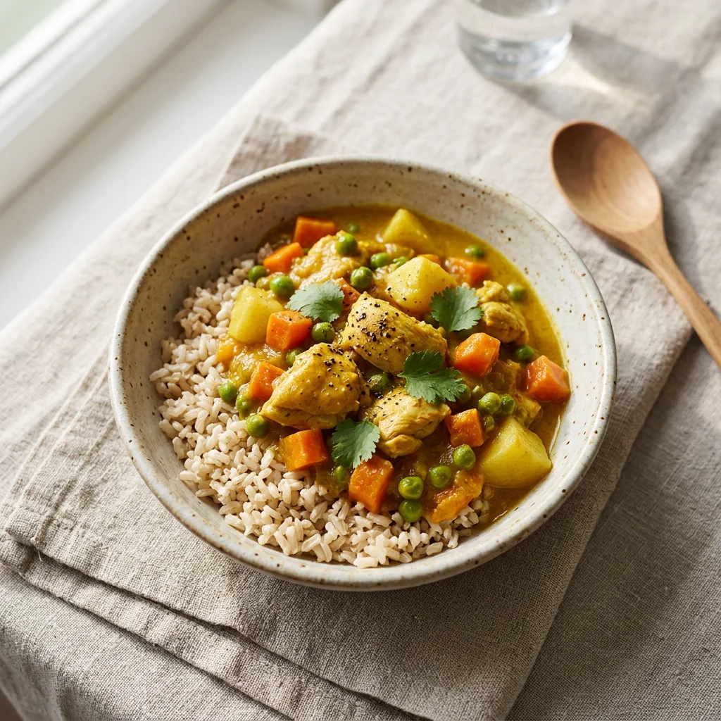 Mild Chicken & Vegetable Curry with Rice, a lunch or dinner for babies from around 1 year