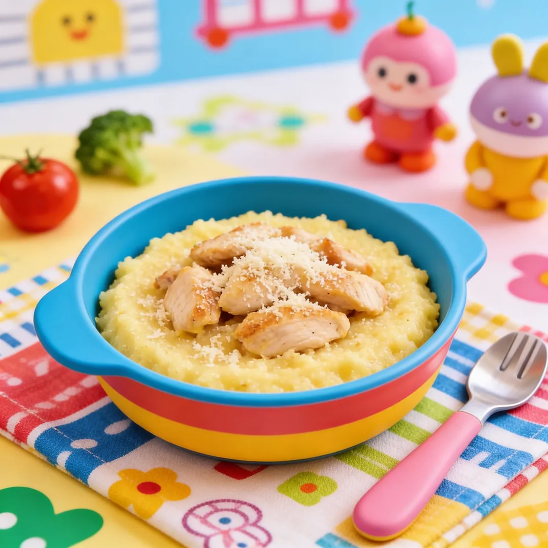 Parmesan Polenta with Chicken, a lunch or dinner for babies from around 9 months