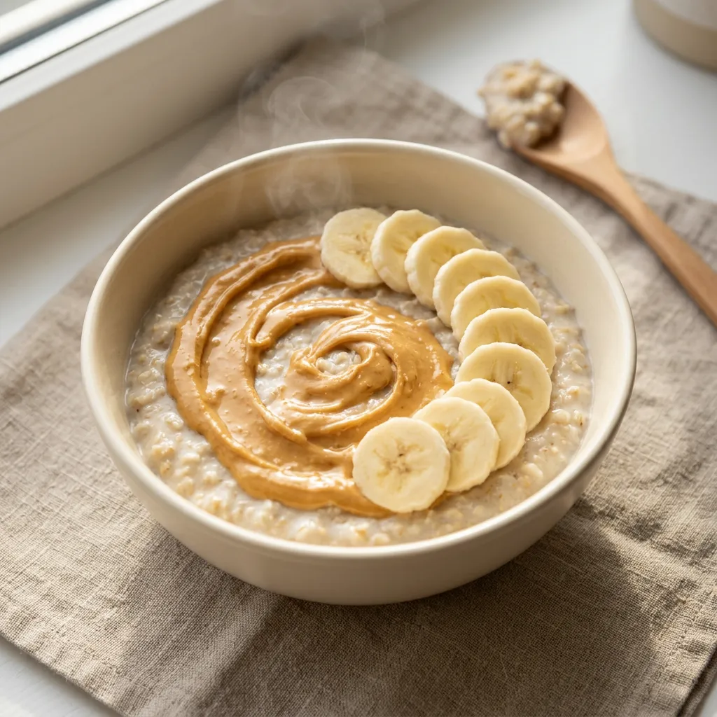 Peanut Butter Banana Oats, a breakfast for babies from around 6 months