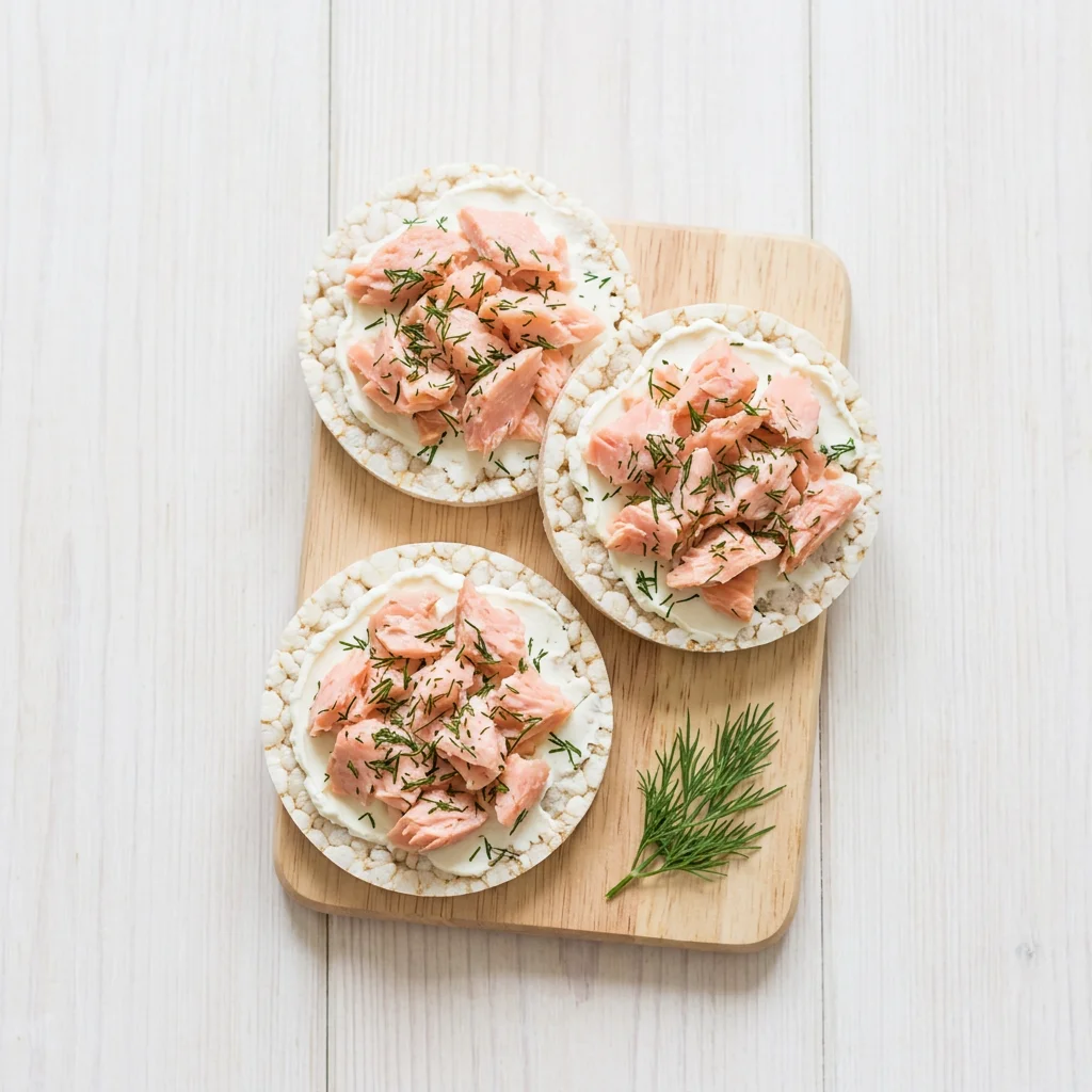 Salmon & Cream Cheese Rice Cakes, a finger food for babies from around 1 year