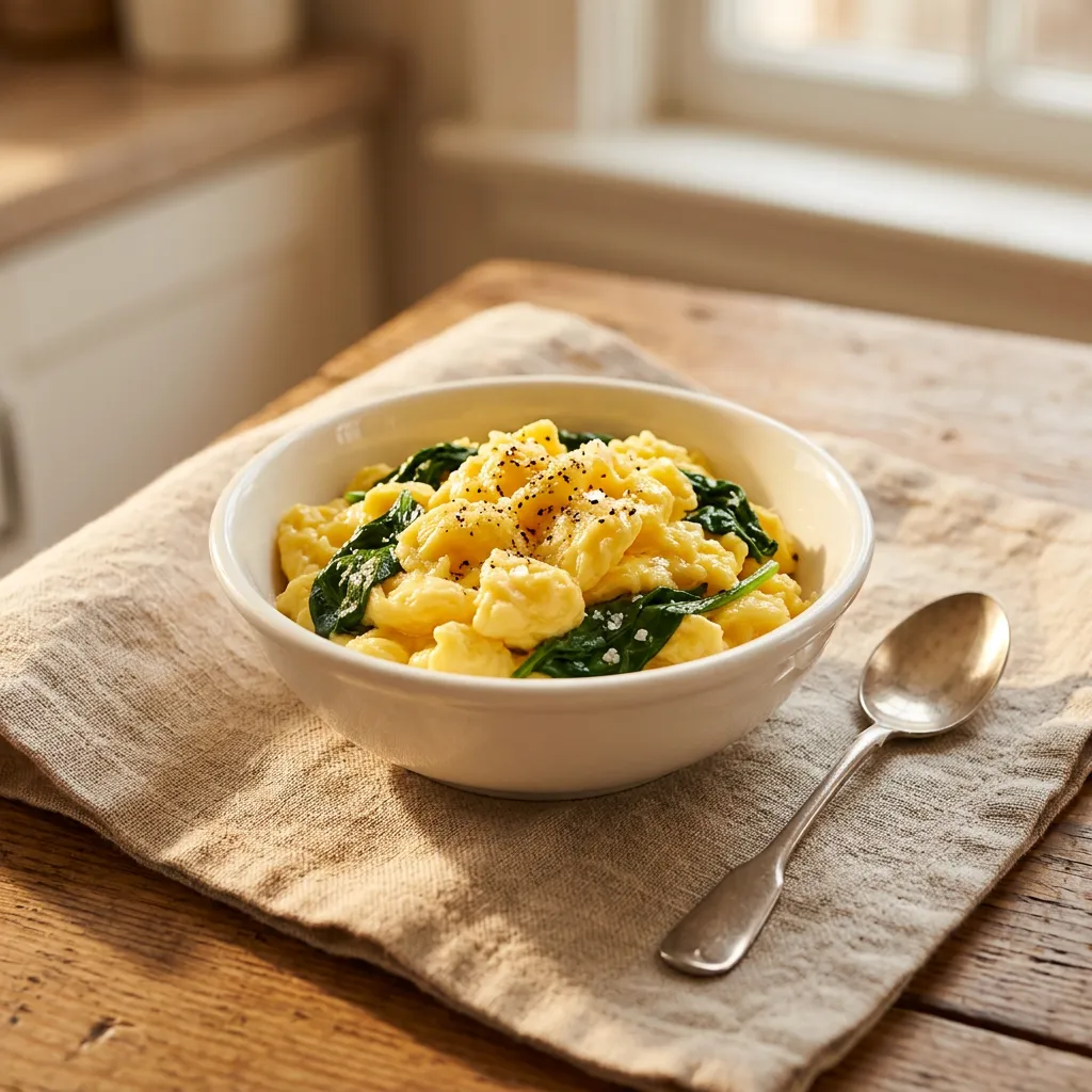 Scrambled Egg & Spinach, a breakfast for babies from around 6 months