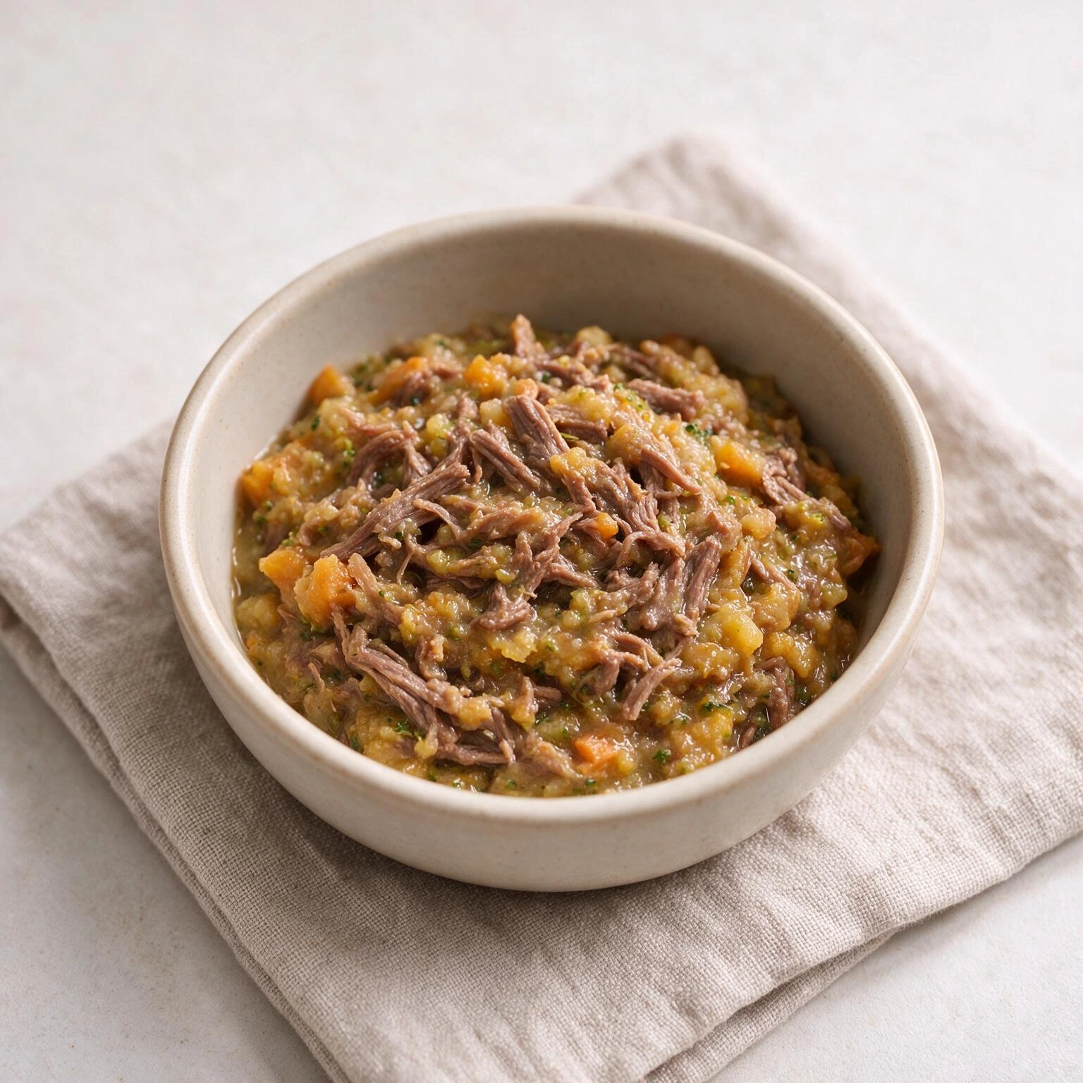 Shredded Steak & Veggie Mash, a lunch or dinner for babies from around 9 months