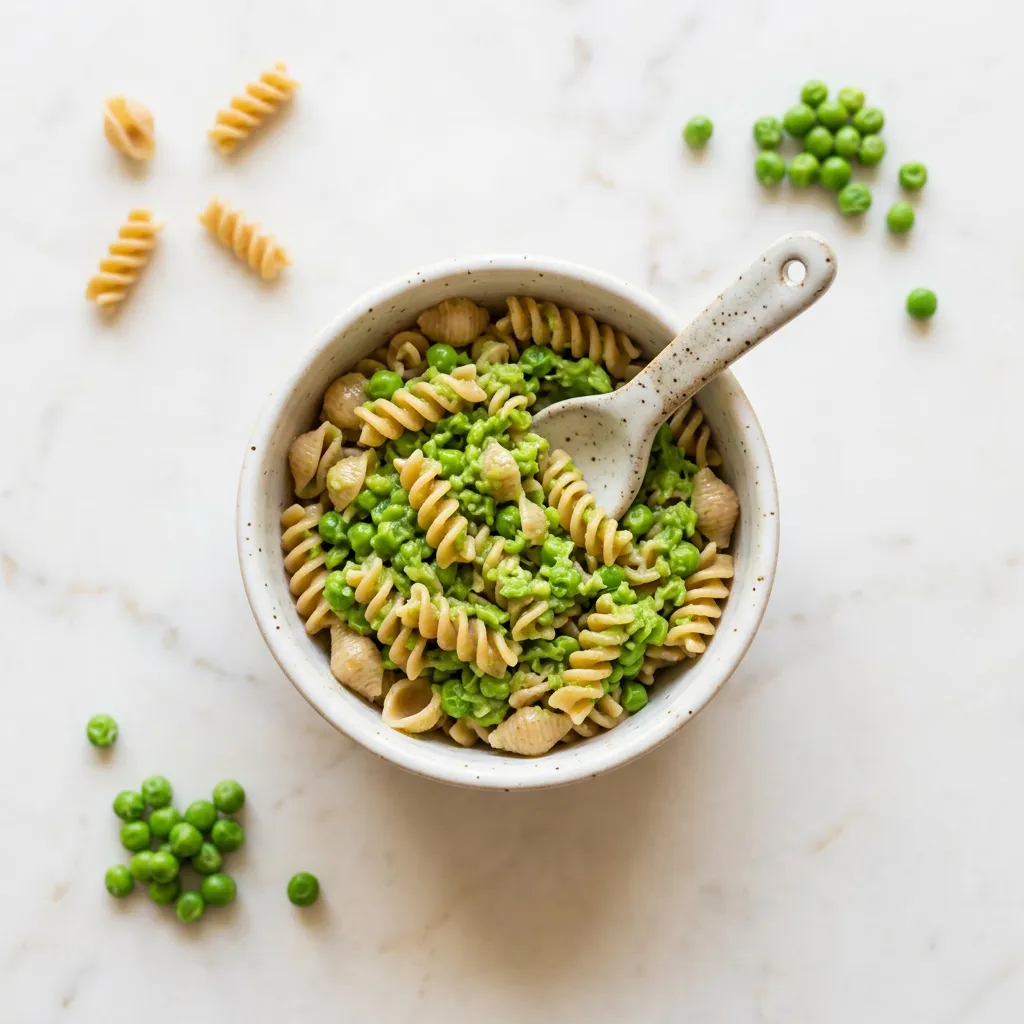 Soft Pasta with Peas & Butter, a finger food for babies from around 9 months